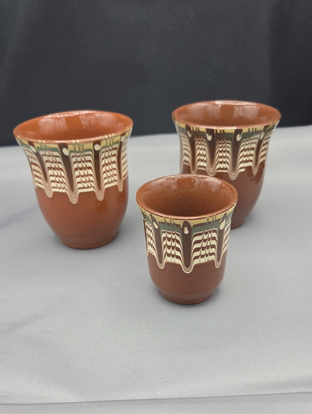 Bulgarian Drip Glaze Troyan Pottery Terracotta Cups - Set of 3